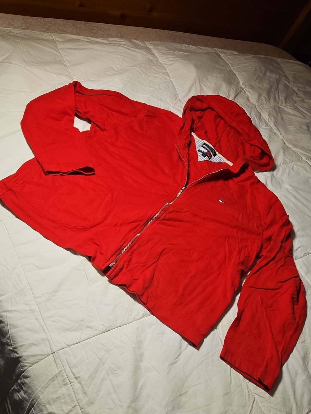 Tommy Hilfiger Red Zip Hoodie with Logo Patch